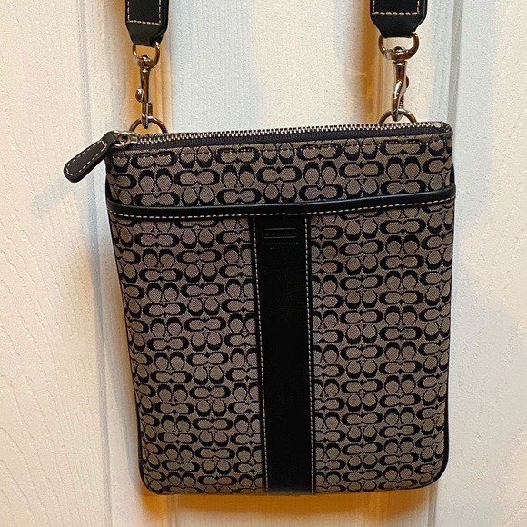 Coach Handbags - Coach Cross Body Black and Gray Logo Bag.